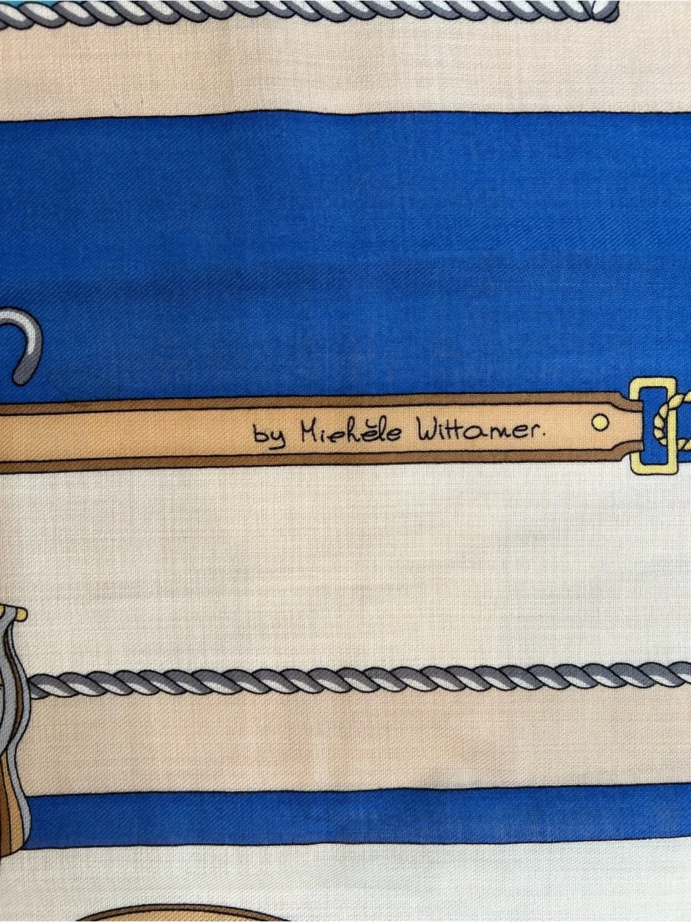 Blue and Cream Decorative -Style Square Scarf 52”X52”.